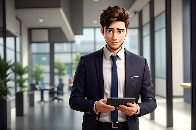 Joven hombre de negocios guapo con una tableta digital y un teléfono móvil