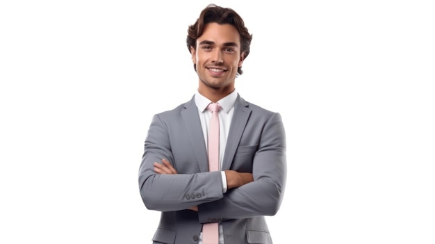 Joven hombre de negocios sonriente posando aislado sobre fondo blanco IA generativa