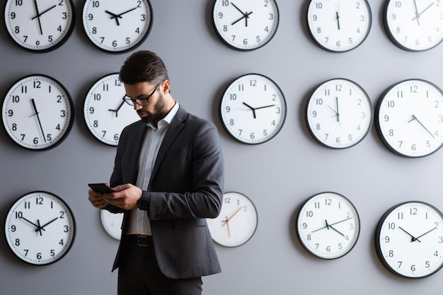 Joven hombre de negocios usando un teléfono inteligente mientras espera fo153_block_1_0jpg