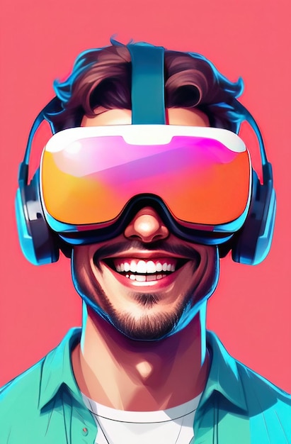 Foto joven hombre sonriente con gafas de realidad virtual auriculares vr