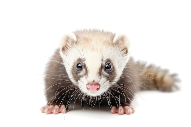 Foto joven hurón aislado en fondo blanco fotografía de estudio de un mamífero polecat doméstico