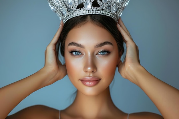 Una joven y impresionante reina de la belleza con una elegante tiara.