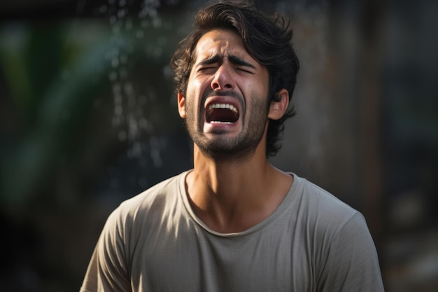 Joven indio llorando como un bebé