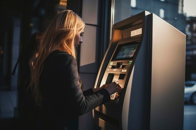 joven insertando su tarjeta de crédito en el cajero automático