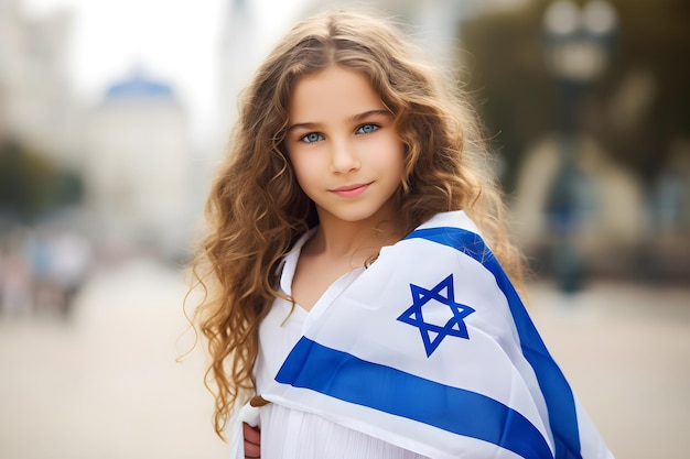 Una joven judía con una bandera de Israel.