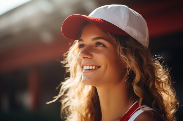 Joven jugadora de tenis feliz con ropa deportiva jugando al tenis esperando ser servida