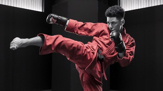 Foto el joven kickboxing en negro