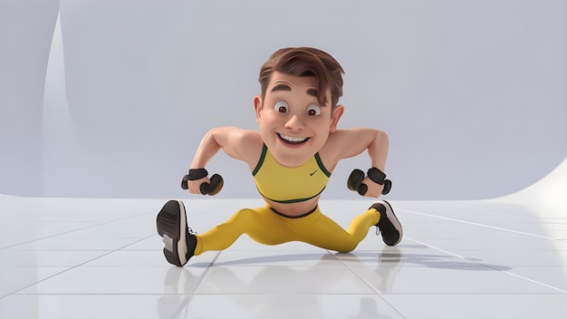 Un joven lindo en 3D haciendo ejercicio.