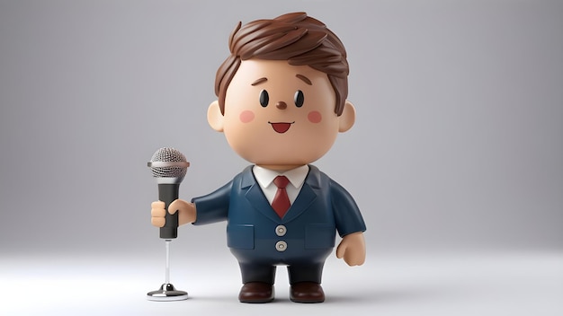 Foto un joven y lindo hombre de negocios en 3d con un micrófono.