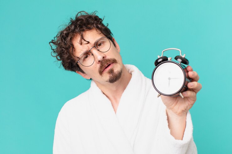 Foto joven loco con un despertador