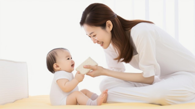 Foto una joven madre asiática con un niño