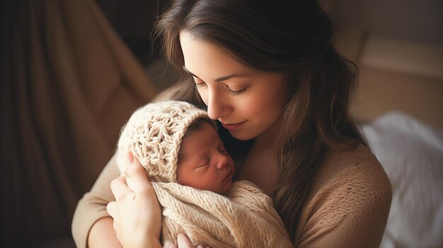 Foto una joven madre envuelve a su bebé recién nacido