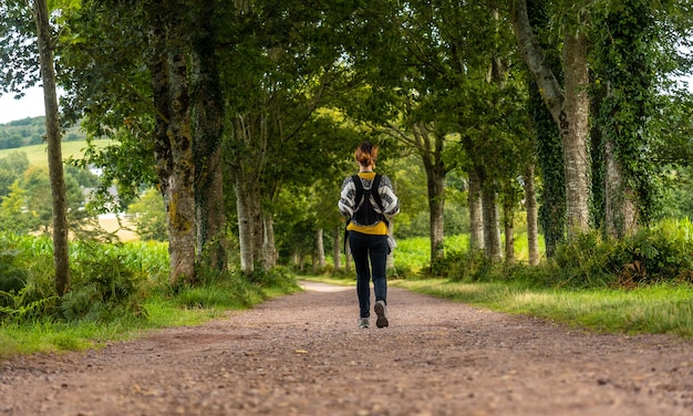 Una joven madre con su bebé en el bosque de Broceliande, un bosque místico francés ubicado en el departamento de Ille et Vilaine, Bretaña, cerca de Rennes. Francia