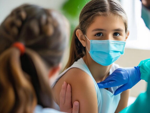 Una joven con una máscara médica y guantes