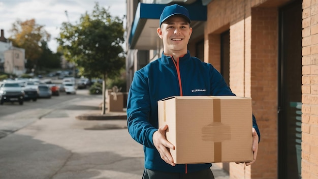 Foto joven mensajero con caja