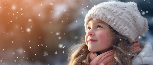 Una joven mira con asombro a la primera nevada de la temporada su rostro brillando de encanto
