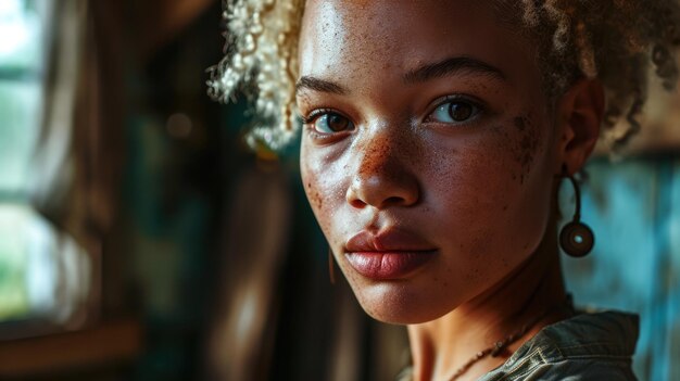 Joven mujer afroamericana en casa