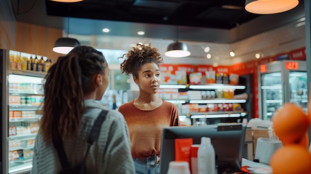 Joven mujer afroamericana comprando en un supermercado Ella tiene una tarjeta de crédito