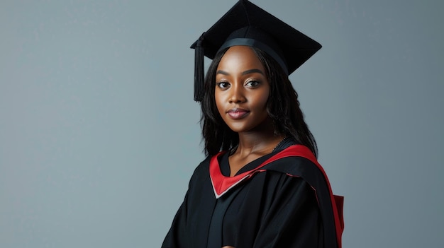 Joven mujer afroamericana graduada que irradia confianza y orgullo