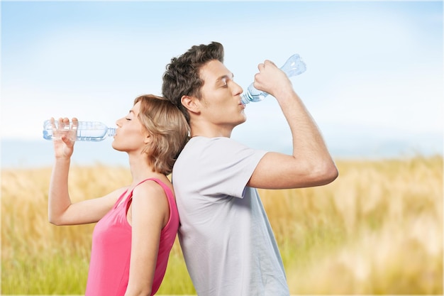 joven, y, mujer, agua potable