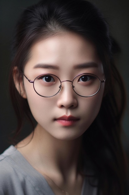 Joven mujer asiática con gafas ilustraciones generadas