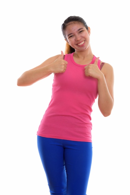 joven, mujer asiática, listo, para, gimnasio