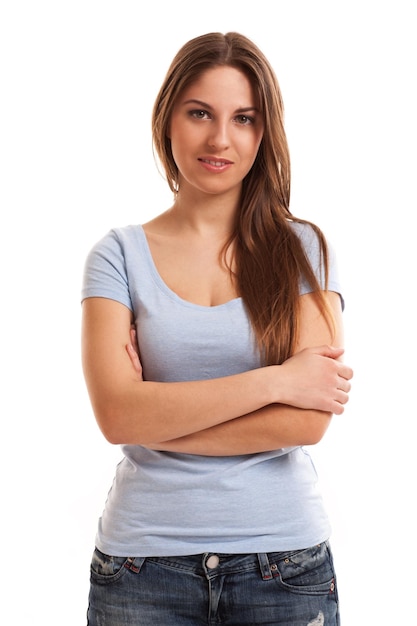 Foto joven mujer caucásica feliz aislada