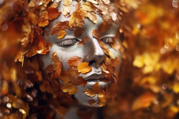 Joven mujer feliz con hojas rojas de otoño