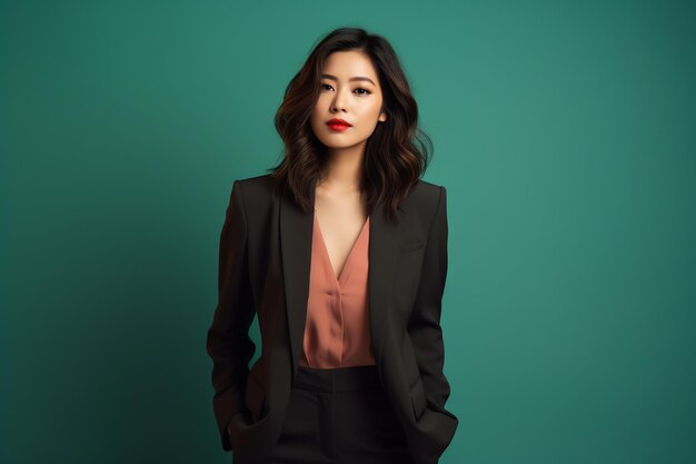 Joven mujer de negocios asiática con un traje de negocios