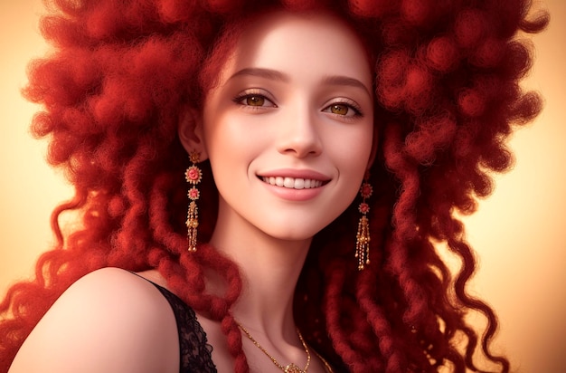 Joven mujer pelirroja Retrato de mujer sonriente con exuberante peinado de jengibre IA generativa