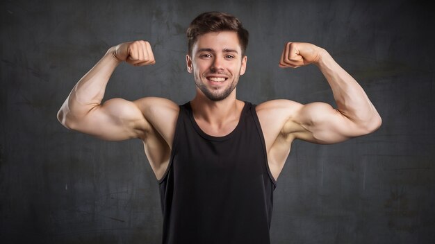 Foto el joven musculoso y exitoso con la camiseta negra