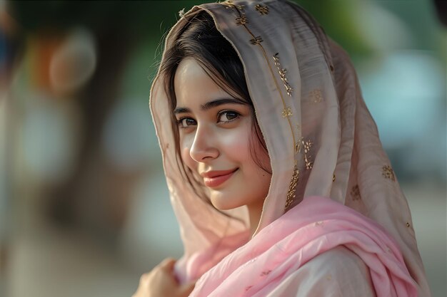 Foto una joven musulmana elegantemente envuelta