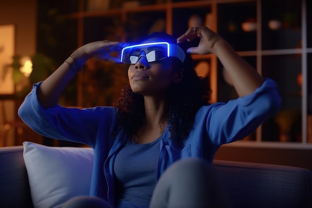 Joven negra con gafas de realidad virtual