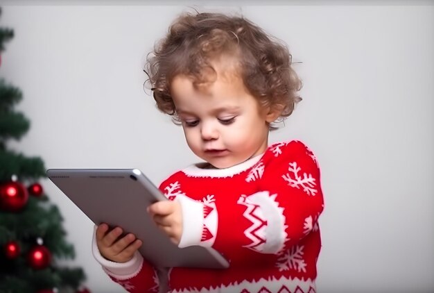 Joven niño curioso absorto en una tableta digital