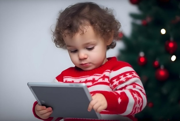 Joven niño curioso absorto en una tableta digital