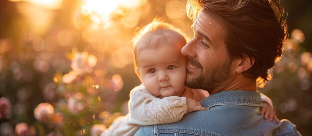 Un joven padre sosteniendo a su bebé