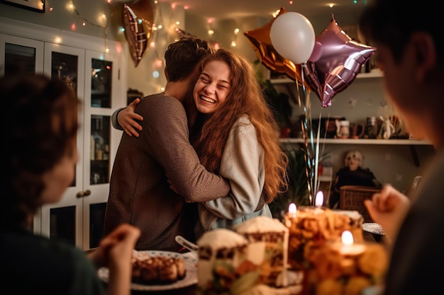 Una joven pareja feliz celebrando su cumpleaños generativo ai