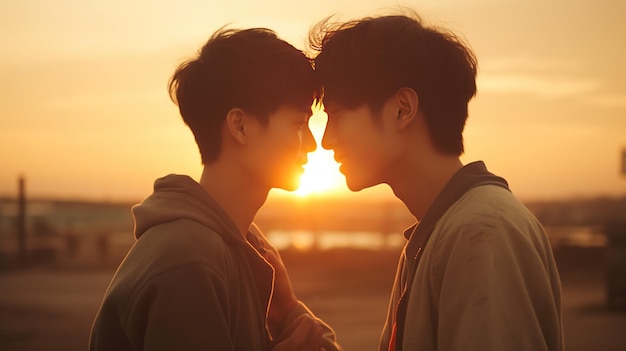 Una joven pareja gay asiática se besan. Concepto de amor.