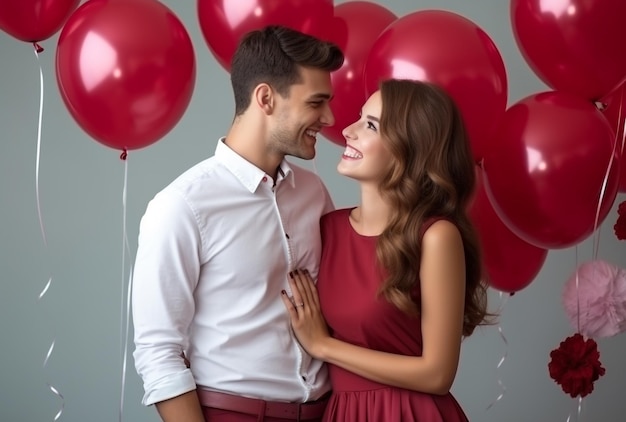 Foto una joven pareja con globos