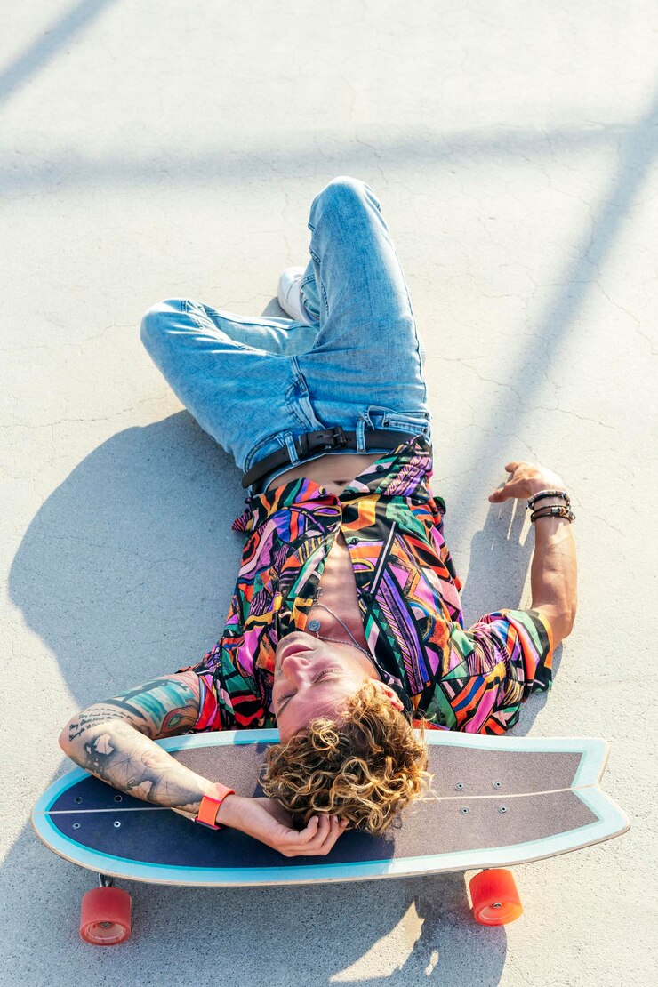 Foto un joven patinador con una camisa de colores.