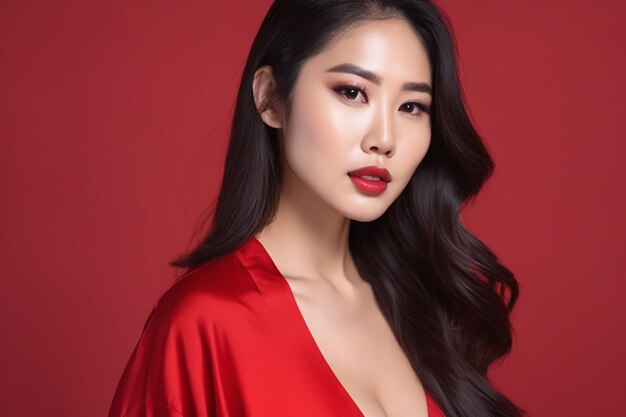 Foto joven de pecho vietnamita belleza mujer pegado peinado largo con estilo de maquillaje natural en la cara y perfecta