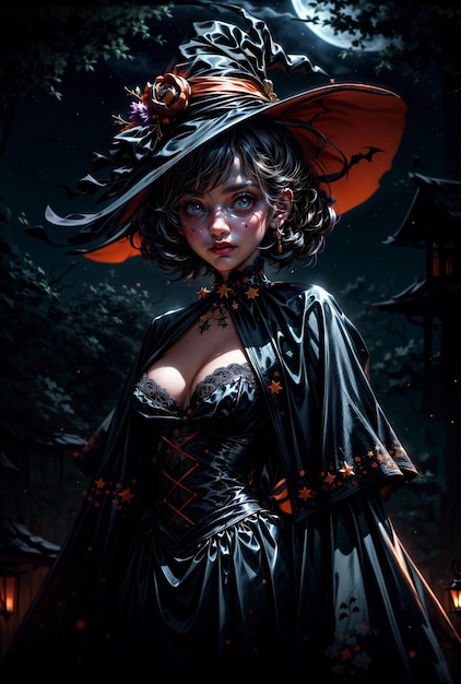 Un joven personaje de bruja en Halloween.