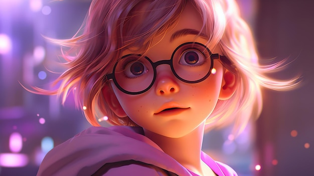 Foto joven personaje de dibujos animados niño lindo animación niña gafas niña lindo ilustración niña linda caricatura