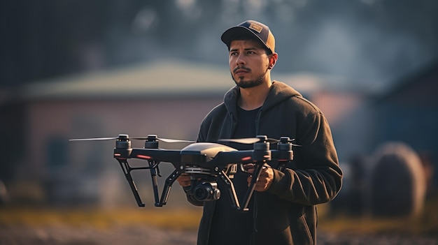 Joven piloto de drones en el control de trabajo