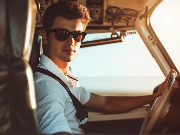 Foto joven piloto listo para el despegue