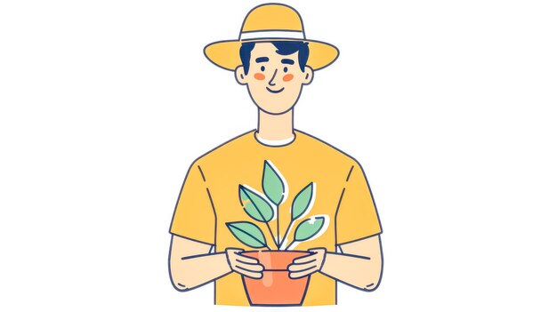 Joven con una planta en maceta