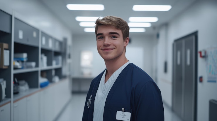 El joven profesional de la salud sonriente