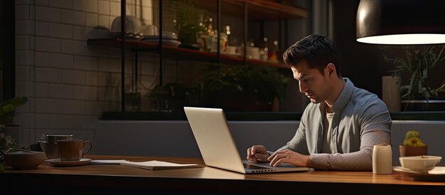 Joven profesional usando laptop en casa