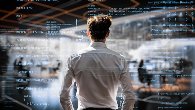 Joven programador masculino involucrado en la ingeniería de la IA