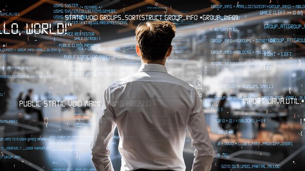 Joven programador masculino involucrado en la ingeniería de la IA